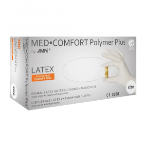 AMPRI-Hygiene, Einweg-Latex-Einmal-Untersuchungs-Handschuhe, POLYMER PLUS, puderfrei, wei, Pkg  100 Stck, VE = 10 Pkg.