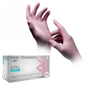 AMPRI-Hygiene, Einweg-Nitril-Einmal-Untersuchungs-Handschuhe, STYLE STRAWBERRY, puderfrei, rosa, Pkg  100 Stck, VE = 10 Pkg.