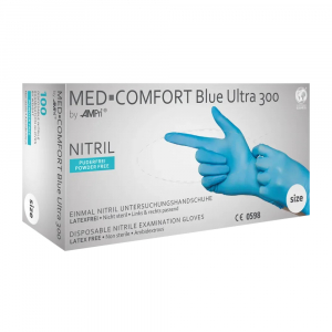 AMPRI-Hygiene, Einweg-Nitril-Einmal-Handschuhe, MED COMFORT BLUE ULTRA 300, puderfrei, blau, Pkg  100 Stck, VE = 10 Pkg.