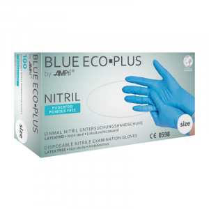 AMPRI-Hygiene, Einweg-Nitril-Einmal-Untersuchungs-Handschuhe, BLUE ECO PLUS, puderfrei, blau, Pkg  100 Stck, VE = 1 Pkg.