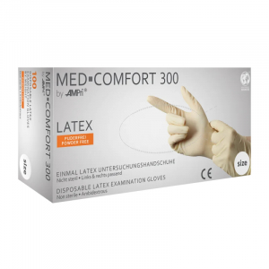 AMPRI-Hygiene, Einweg-Latex-Einmal-Untersuchungs-Handschuhe, MED COMFORT 300, puderfrei, wei, Pkg  100 Stck, VE = 10 Pkg.