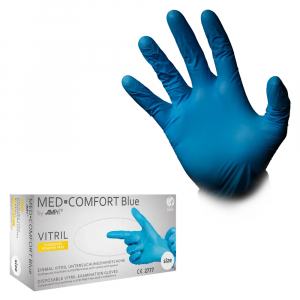 AMPRI-Einweg-Vitril-Untersuchungshandschuhe, MED COMFORT, puderfrei, unsteril, VE = Pkg. � 100 St�ck, blau