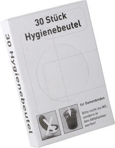 AMPRI-Hygiene, PE-Hygienebeutel, bedruckt, Box = 12,5 x 8,5 x 2 cm, VE = Pkg.  30 Stck