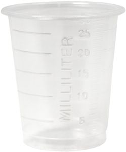AMPRI-Hygiene, Einweg-Medizinbecher, 30 ml, graduiert, VE = 60 Beutel  80 Stck, transparent