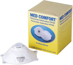 AMPRI-Hygiene, Einweg-Halbmaske, Einmalmaske, MED COMFORT, FFP2D, mit Gummizug, mit Ventil, wei�, VE = 12 Boxen � 10 St�ck
