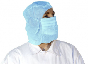 UNIVERSAL-Hygiene, Einweg-Einmal-Astrohaube mit Mundschutz aus PP-Vlies, blau, Mundschutz 2-lagig, VE = 1 Pkg. � 100 Stk.