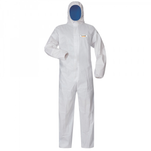 F-TECTOR-Hygiene, Einweg-Overall, Schutzanzug, Einmal-Schutzoverall, SMS, *SPANDAU*, wei�/blau