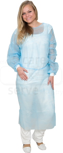 WIROS-care&serve-Hygiene, Einweg-Vlies-Kittel, Einmalmantel, Strickb�ndchen, 23 g/m�, blau, Pkg � 10, VE = 100 St�ck