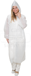 WIROS-care&serve-Hygiene, Einweg-PE Mantel, Einmalkittel, Kapuze, glatt, 150 x 120 cm, wei, VE = 500 Stck
