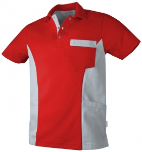 Teamdress-Jobwear-Service, Herren-Polo-Kasack, Arbeits-Berufs-Kasack, mit Brusttasche, rot/grau